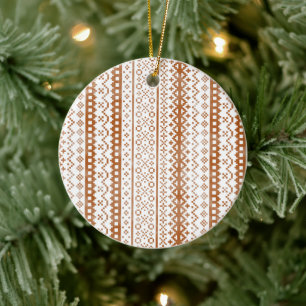 Faded Fair Isle Knit Watercolor Cabincore orange Ceramic Ornament