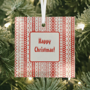 Faded Fair Isle Knit Watercolor Cabincore red Glass Tree Decoration