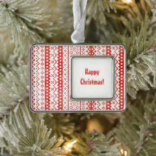 Faded Fair Isle Knit Watercolor Cabincore red Silver Plated Framed Ornament