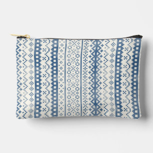 Faded Fair Isle Watercolor Cabincore blue cream Accessory Pouch