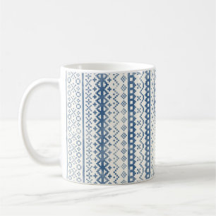 Faded Fair Isle Watercolor Cabincore blue cream Coffee Mug