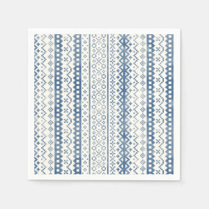Faded Fair Isle Watercolor Cabincore blue cream Napkin
