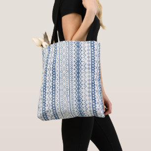 Faded Fair Isle Watercolor Cabincore blue cream Tote Bag