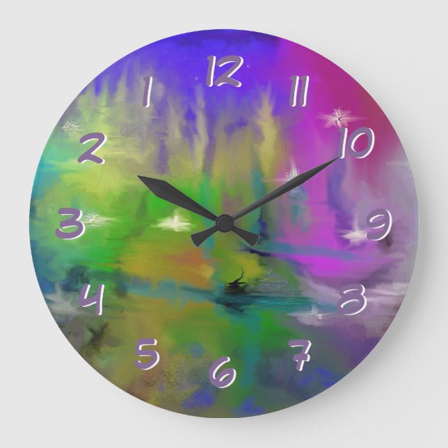 Faded Fireworks Turn Back the Time Backwards Large Clock (Front)