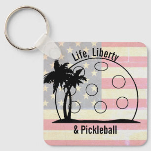FADED FLAG Life Liberty & Pickleball USA Key Ring