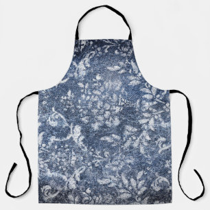 Faded Floral Denim: Grungy Textured Background Apron
