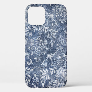 Faded Floral Denim: Grungy Textured Background iPhone 12 Case