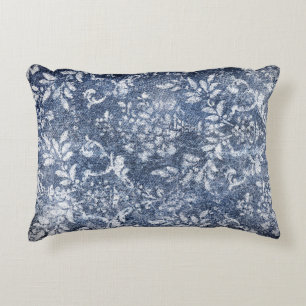 Faded Floral Denim: Grungy Textured Background Decorative Cushion
