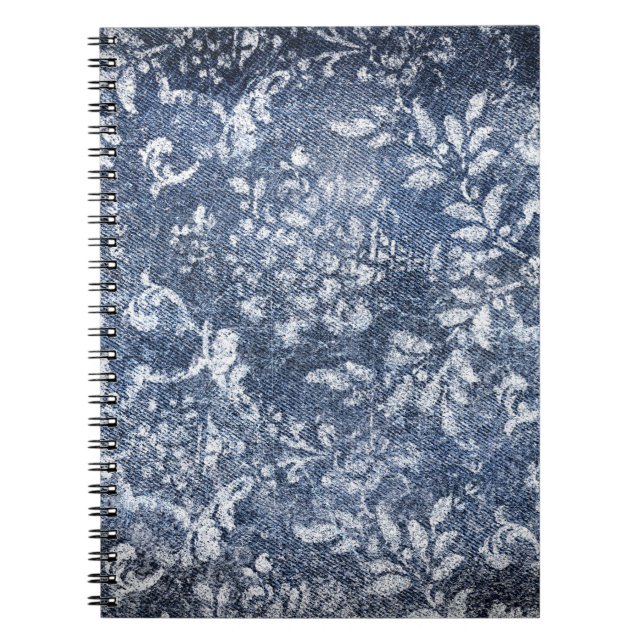 Faded Floral Denim: Grungy Textured Background Notebook (Front)