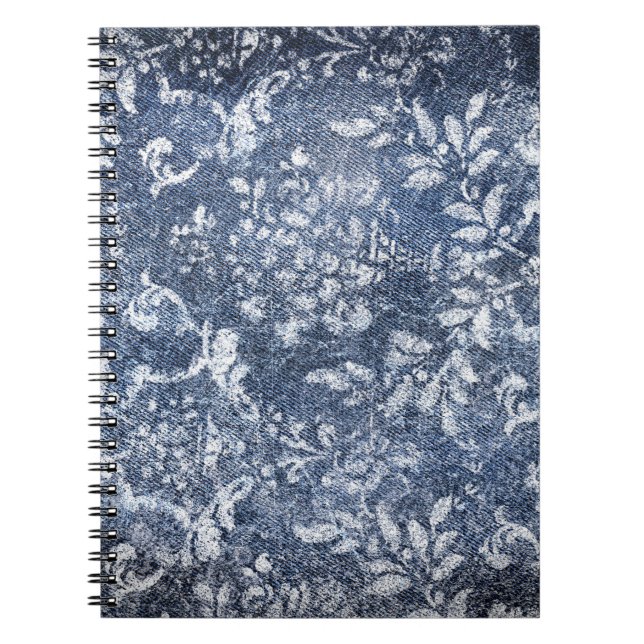Faded Floral Denim: Grungy Textured Background Notebook (Front)