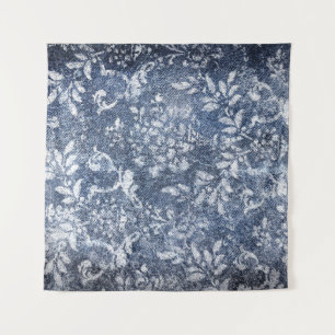 Faded Floral Denim: Grungy Textured Background Tapestry