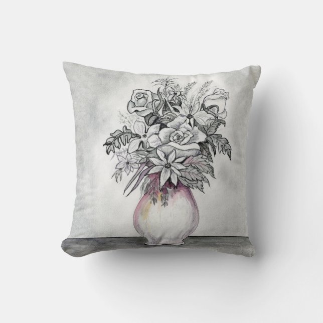 Faded Floral Throw Pillow (Front)