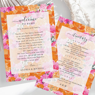 Faded Floral Wedding Welcome Letter Itinerary Card