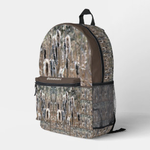 Faded Fluffy Cattails Nature Personalised Printed Backpack