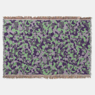 faded green and violet camo abstract throw blanket