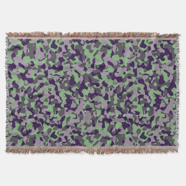 faded green and violet camo abstract throw blanket (Front)