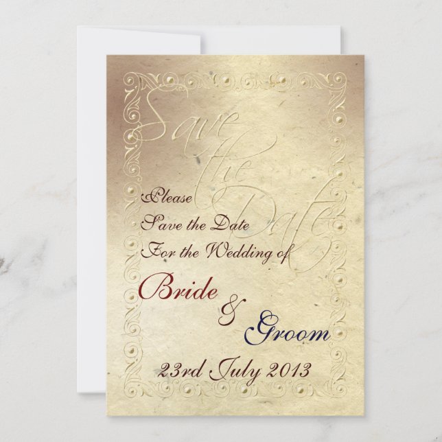 Faded Ivory Embossed Effect Wedding Save the Date Invitation (Front)