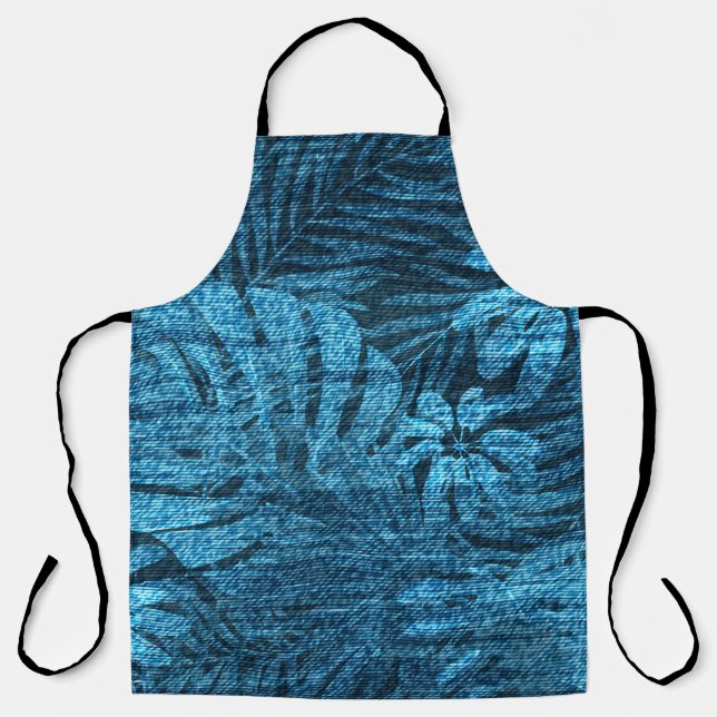 Faded jeans with tropical leaves pattern apron (Front)