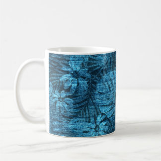 Faded jeans with tropical leaves pattern coffee mug