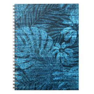 Faded jeans with tropical leaves pattern notebook