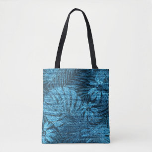 Faded jeans with tropical leaves pattern tote bag