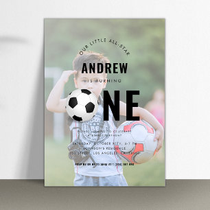 Faded Kid's Sports Photo Soccer 1st Birthday Party Invitation