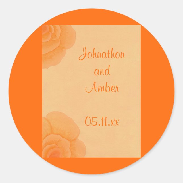 Faded Orange Roses, Wedding Save the date stickers (Front)