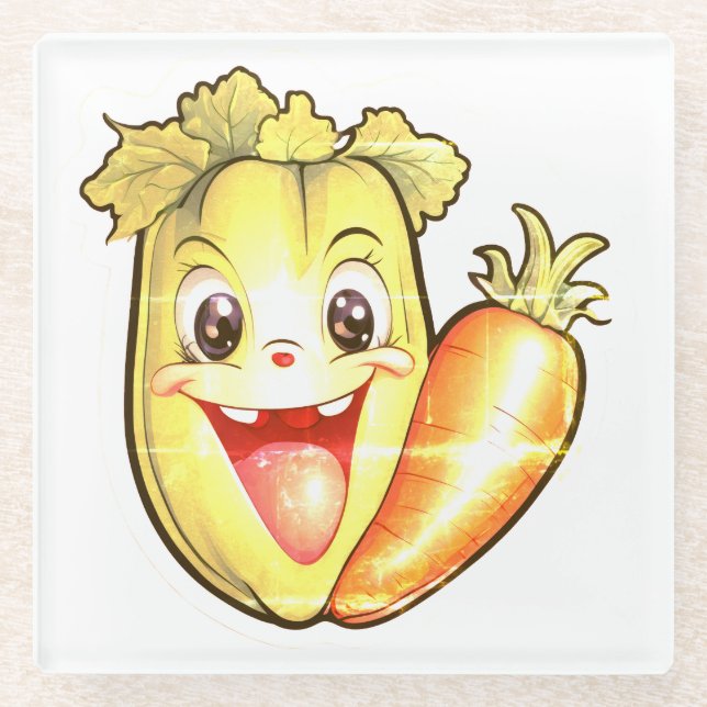 Faded out veggies  glass coaster (Front)