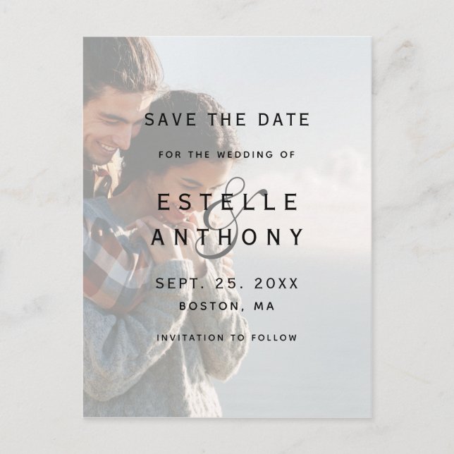 Faded Photo Ampersand Wedding Save the Date Postcard (Front)