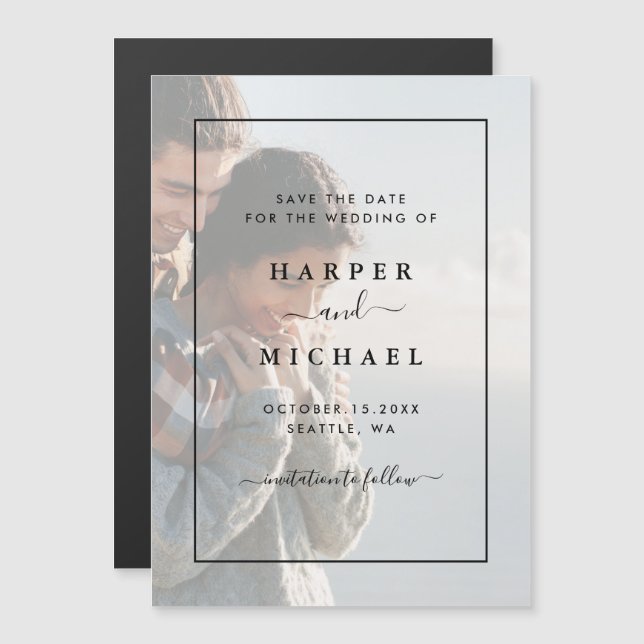Faded Photo Elegant Save the Date Magnetic Card (Front/Back)