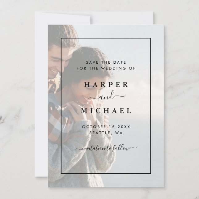 Faded Photo Elegant Wedding Save the Date Card (Front)