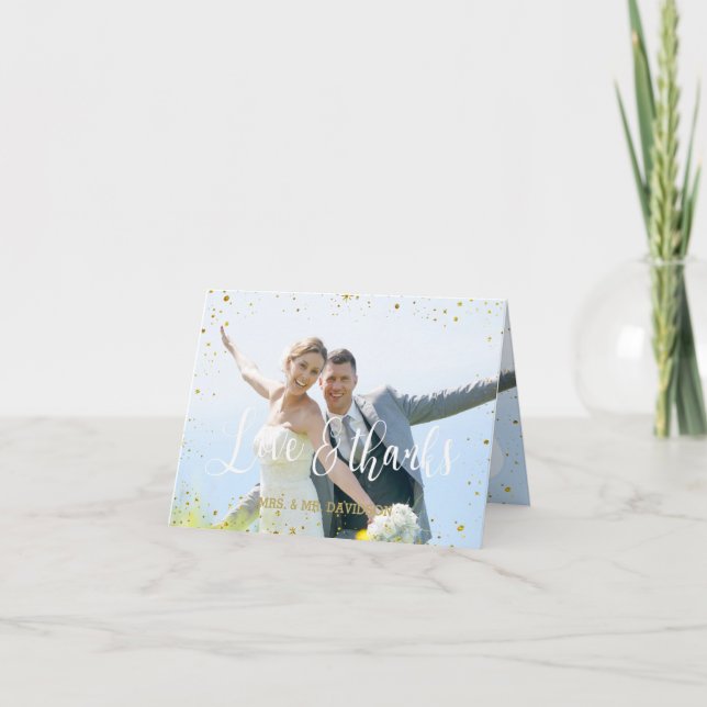 Faded Photo Geometric Gold Wedding Thank you (Front)