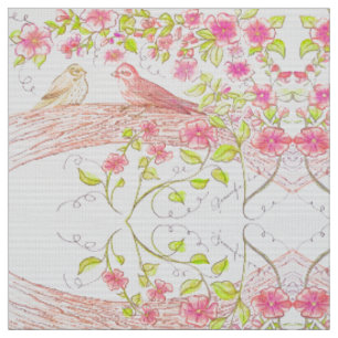 Faded Pink Finches Fabric