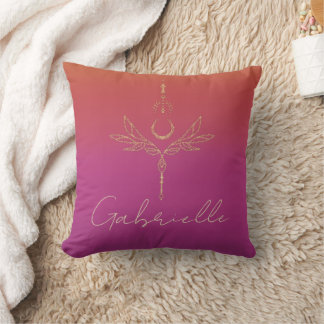Faded Pink & Orange Gold Glitter Celestial Name Cushion