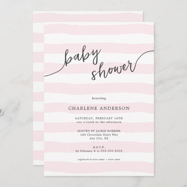 Faded Pink Stripes Baby Shower Invitation (Front/Back)