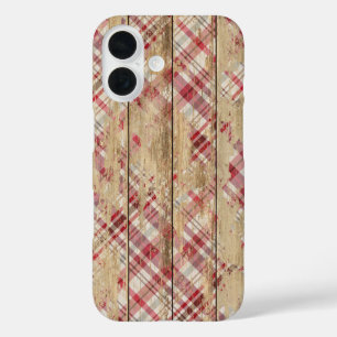 Faded Plaid Pattern On Wood iPhone 16 Case