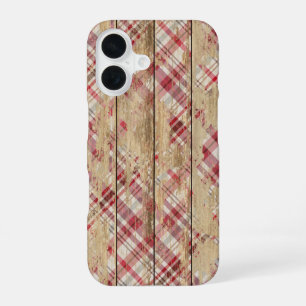 Faded Plaid Pattern On Wood iPhone 16 Case