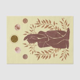 Faded planets man plants thinking leaves moon tissue paper