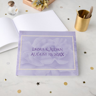 Faded Purple Wedding Rose and Pearl Border Guest Book