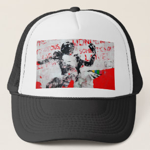 Faded Red and White Graffiti with African Stencil Trucker Hat
