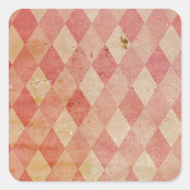 Faded red argyle wallpaper pattern square sticker (Front)