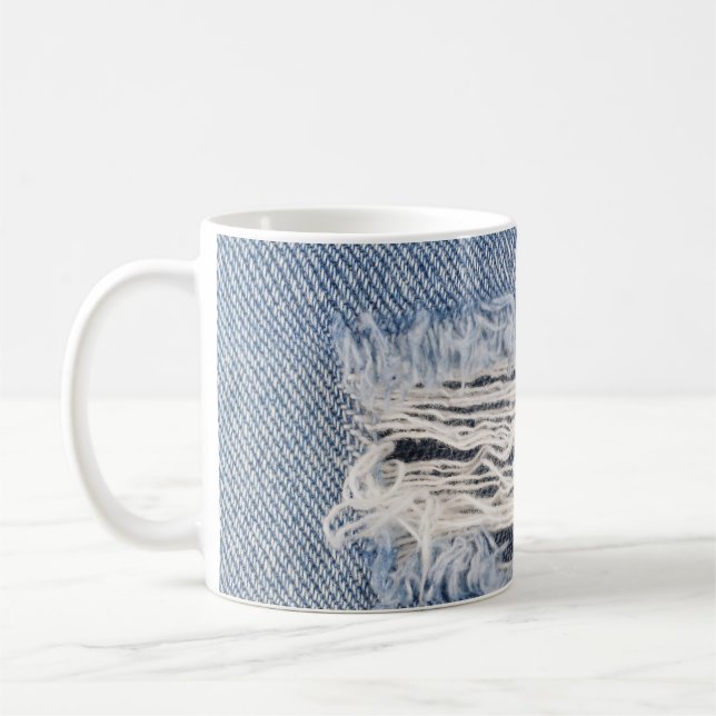 Faded Ripped Jeans Texture Coffee Mug (Left)