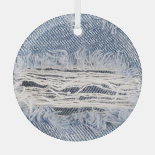 Faded Ripped Jeans Texture Glass Tree Decoration
