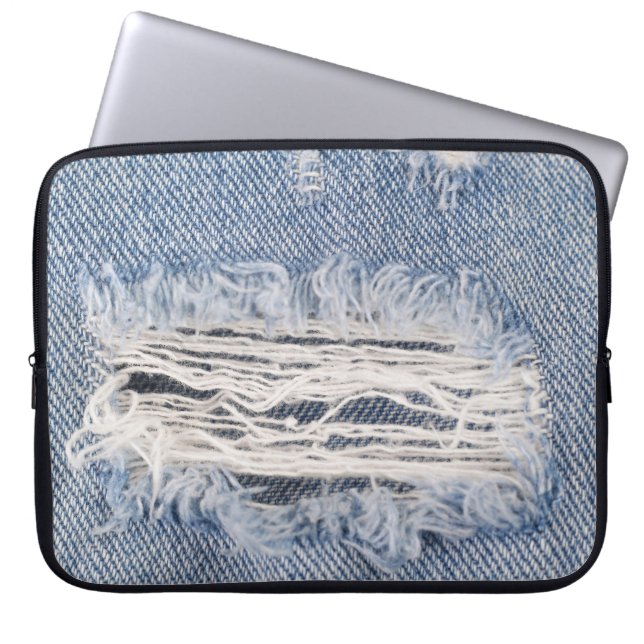 Faded Ripped Jeans Texture Laptop Sleeve (Front)