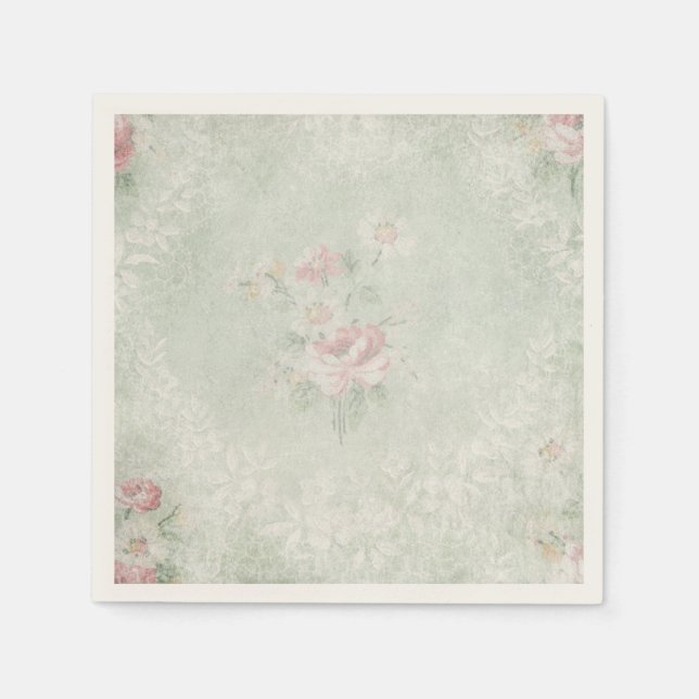 Faded Roses Shabby Vintage Design Napkin (Front)