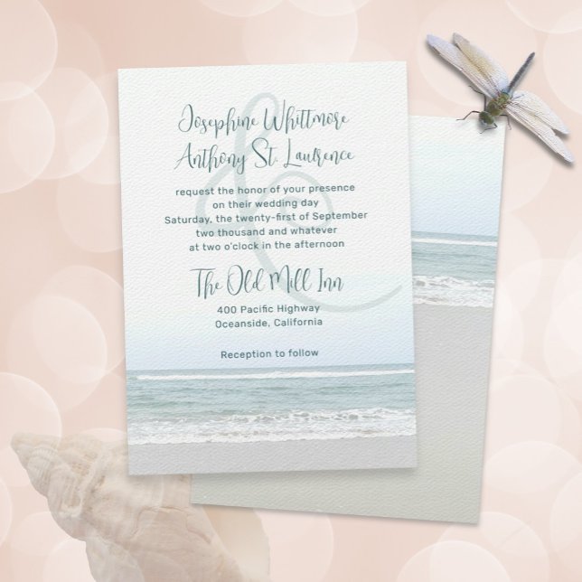 Faded Sea Coastal Wedding Felt Paper Invitation (Creator Uploaded)