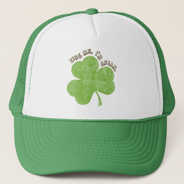 Faded Shamrock, Kiss Me I'm Asian trucker cap (Front)