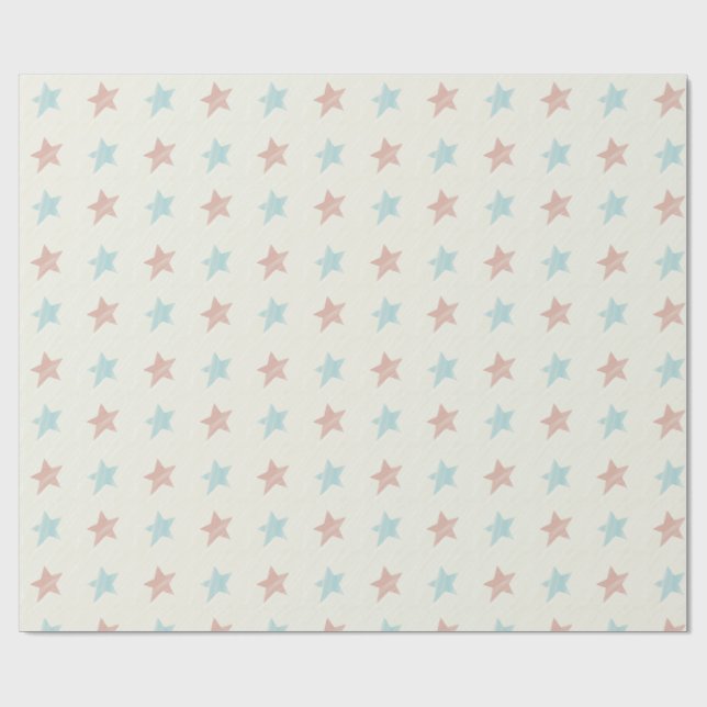 Faded Star Pattern Red Blue Wrapping Paper (Flat)