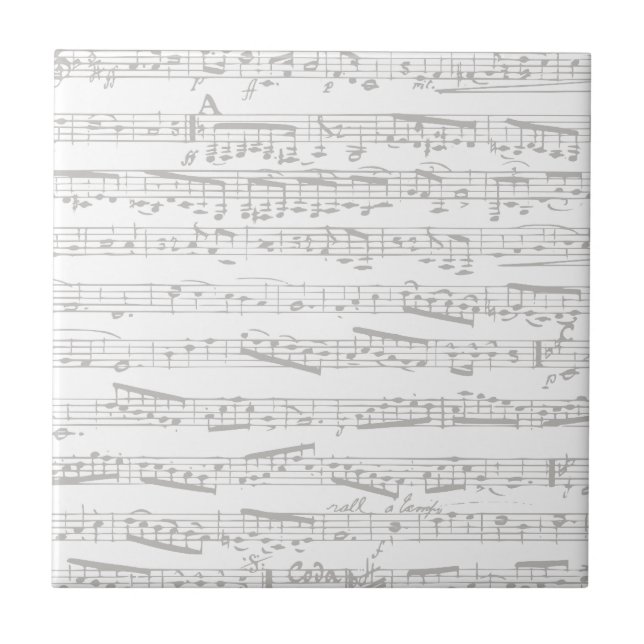 Faded Subtle Black and white musical notes Ceramic Tile (Front)