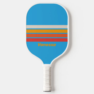 Faded Surf Blue Across Striping with Name Pickleball Paddle